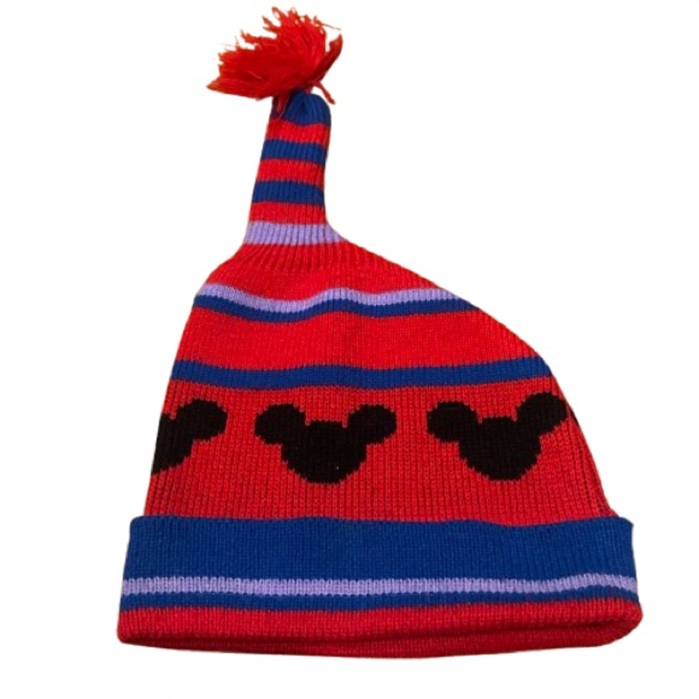 DISNEY Goofy’s Hat Company Teens/Women Knit Beanie Mickey Mouse Pattern Red/Blue